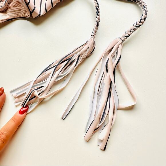 ACACIA SWIMWEAR Baby Pink Navy Blue Samoa Cape Cod Stripe Braid Bikini Top XS - Picture 7 of 10